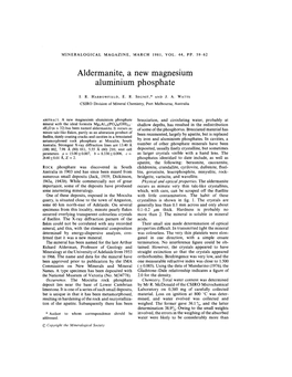 Aldermanite, a New Magnesium Aluminium Phosphate