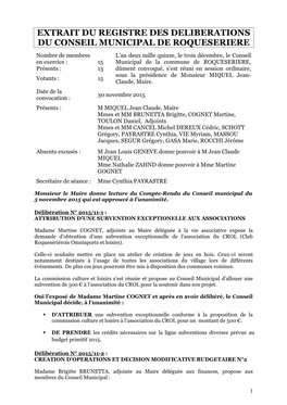 Extrait Du Registre Des Deliberations Du Conseil Municipal De Roqueseriere