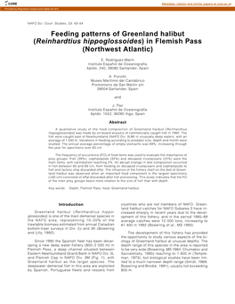 Feeding Patterns of Greenland Halibut (Reinhardtius Hippoglossoides) in Flemish Pass (Northwest Atlantic)