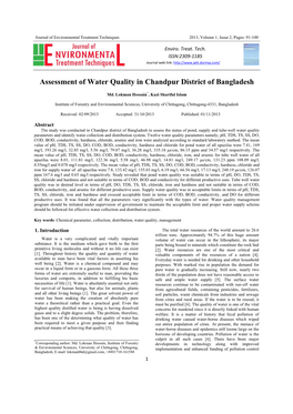 Assessment of Water Quality in Chandpur District of Bangladesh