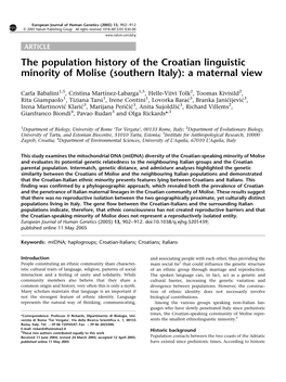 The Population History of the Croatian Linguistic Minority of Molise (Southern Italy): a Maternal View