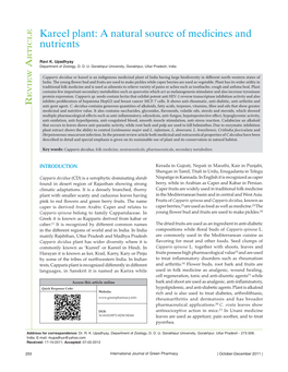 Kareel Plant: a Natural Source of Medicines and Nutrients R Ticle Ravi K