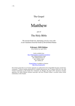 The Gospel of Matthew, with the Greek and English Text Alternating