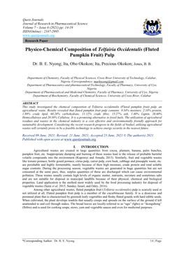 Physico-Chemical Composition of Telfairia Occidentalis (Fluted Pumpkin Fruit) Pulp