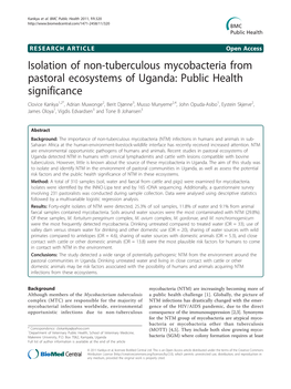 Isolation of Non-Tuberculous Mycobacteria