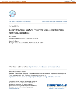 Design Knowledge Capture: Preserving Engineering Knowledge for Future Applications