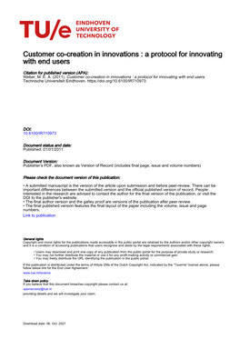 Customer Co-Creation in Innovations : a Protocol for Innovating with End Users