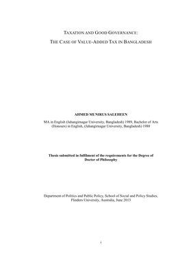 Taxation and Good Governance: the Case of Value-Added Tax in Bangladesh