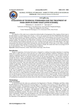EVALUATION of TECHNICAL ITINERARIES for the TREATMENT of FOOD CROPS in IVORY COAST (CÔTE D’IVOIRE) Mahamane A.1 ; Kouame K