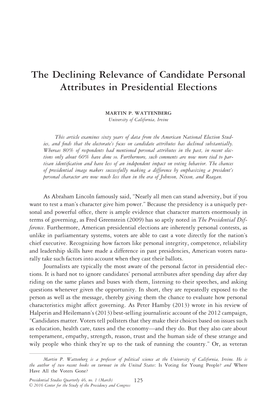 The Declining Relevance of Candidate Personal Attributes in Presidential Elections