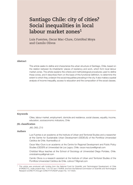 Santiago Chile: City of Cities? Social Inequalities in Local Labour Market Zones1