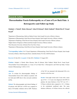 Thoracolumbar Fascia Enthesopathy As a Cause of Low Back Pain: a Retrospective and Follow-Up Study