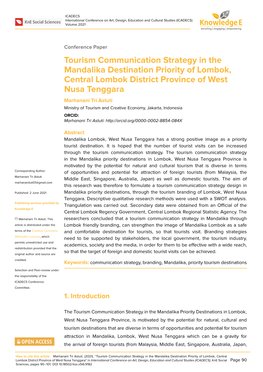 Tourism Communication Strategy in the Mandalika Destination Priority