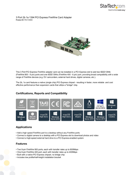 Certifications, Reports and Compatibility Applications Features