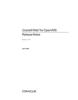 Oracle® Rdb7 for Openvms Release Notes