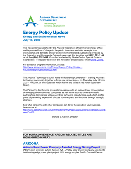 Energy Policy Update Energy and Environmental News July 13, 2009