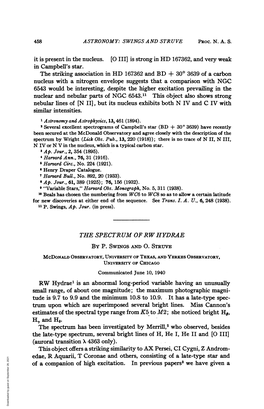 THE SPECTRUM of RW HYDRAE This Object Offers a Striking