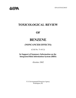 Toxicological Review of Benzene, Non-Cancer Effects (CAS No. 71-43-2)