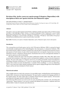 Zootaxa, Revision of the Agrilus Cyanescens