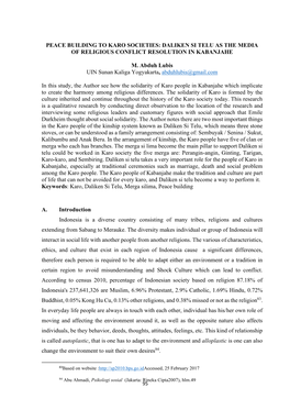 Peace Building to Karo Societies: Daliken Si Telu As the Media of Religious Conflict Resolution in Kabanjahe