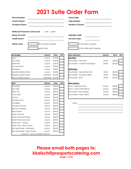 2021 Suite Order Form Phone Number: Game Date