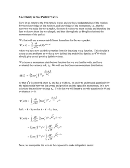 Uncertainty in Free Particle Waves