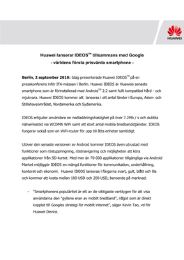 Huawei Lanserar IDEOS Tillsammans Med Google
