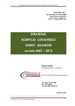 Strategia Rozwoju Lokalnego Gminy Adamów Na Lata 2007-2015