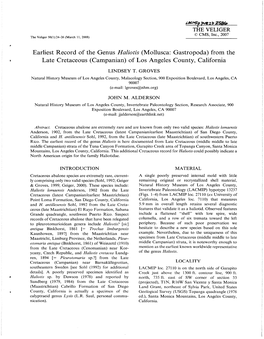 From the Late Cretaceous (Campanian) of Los Angeles County, California LINDSEY T