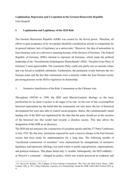 Legitimation, Repression and Co-Optation in the German Democratic Republic Udo Grashoff