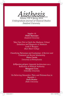 Aisthesis Volume VII • Spring 2018 Undergraduate Journal of Classical Studies Stanford University