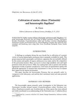 Cultivation of Marine Ciliates (Tintinnida) and Heterotrophic Flagellates: