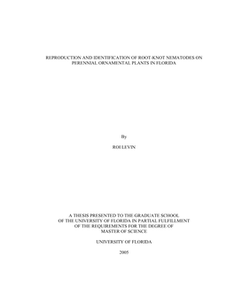 Reproduction and Identification of Root-Knot Nematodes on Perennial Ornamental Plants in Florida