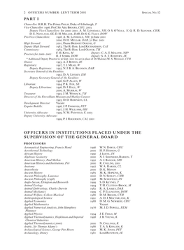 Officers Number, Lent Term 2001: University Officers