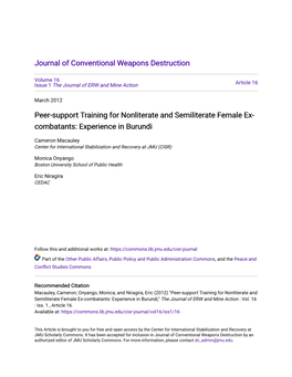 Peer-Support Training for Nonliterate and Semiliterate Female Ex- Combatants: Experience in Burundi