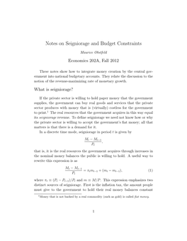 Notes on Seigniorage and Budget Constraints