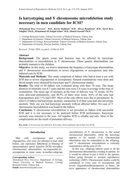 Is Karyotyping and Y Chromosome Microdeletion Study Necessary in Men Candidate for ICSI?