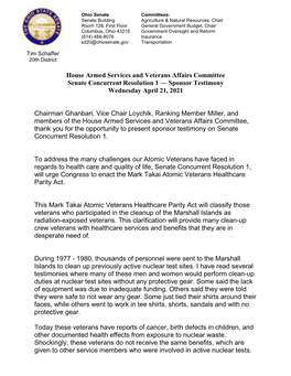 House Armed Services and Veterans Affairs Committee Senate Concurrent Resolution 1 — Sponsor Testimony Wednesday April 21, 2021