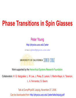 Phase Transitions in Spin Glasses