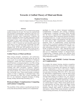 Towards a Unified Theory of Mind and Brain