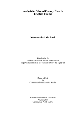 Analysis for Selected Comedy Films in Egyptian Cinema