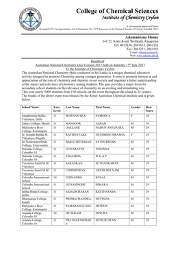 College of Chemical Sciences Institute of Chemistry Ceylon