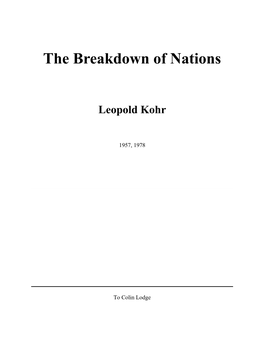 The Breakdown of Nations Leopold Kohr