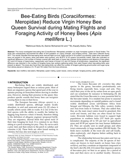 Bee-Eating Birds (Coraciiformes: Meropidae) Reduce Virgin Honey Bee Queen Survival During Mating Flights and Foraging Activity of Honey Bees (Apis Mellifera L.)