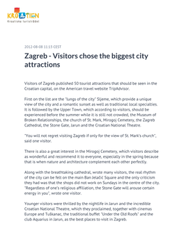Zagreb - Visitors Chose the Biggest City Attractions