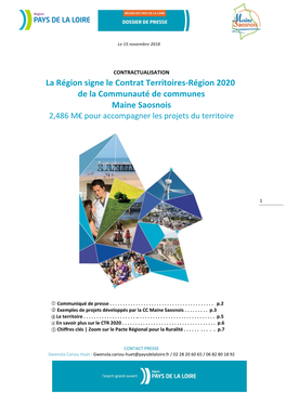 La Région Signe Le Contrat Territoires-Région 2020 De La Communauté De Communes Maine Saosnois 2,486 M€ Pour Accompagner Les Projets Du Territoire