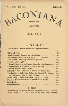 CONTENTS Frontispiece: Pallas Athene As “Speare-Shaker