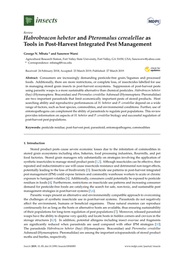 Habrobracon Hebetor and Pteromalus Cerealellae As Tools in Post-Harvest Integrated Pest Management