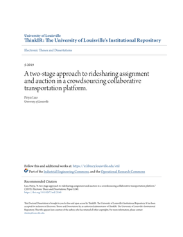 A Two-Stage Approach to Ridesharing Assignment and Auction in a Crowdsourcing Collaborative Transportation Platform