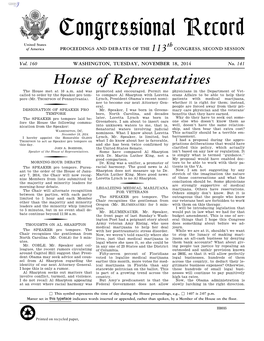 Congressional Record United States Th of America PROCEEDINGS and DEBATES of the 113 CONGRESS, SECOND SESSION